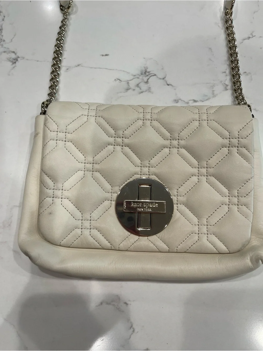 kate spade Cream Quilted Leather Crossbody with Silver-Tone Turnlock